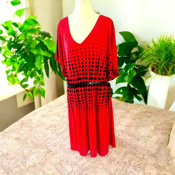 Women’s LANE BRYANT Red Polka Dot Dress Size 26/28 with belt - Picture 1 of 8